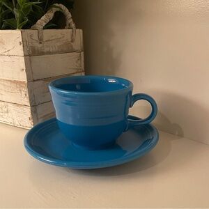Fiestaware Peacock Blue Homer Laughlin Tea Cup & Saucer Fiesta Ware Vintage USA